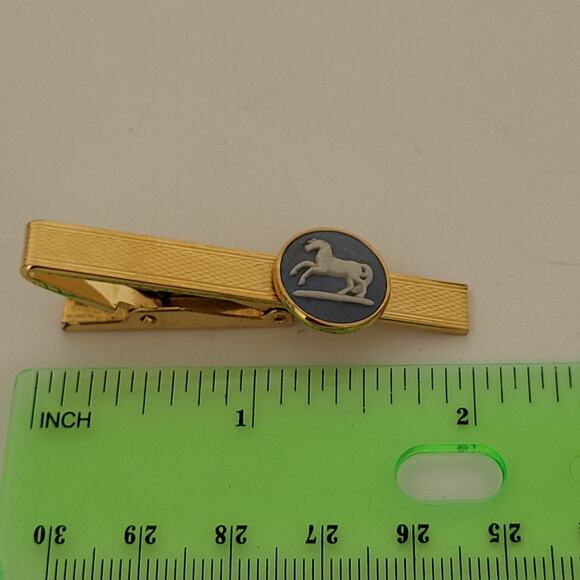 Wedgwood Gold Blue Tone Tie Bar with Jasper Horse Cameo Vintage - Picture 7 of 8